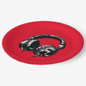 Black Music Headphones DJ Geburtstagsparty Pappteller (Schrägansicht)