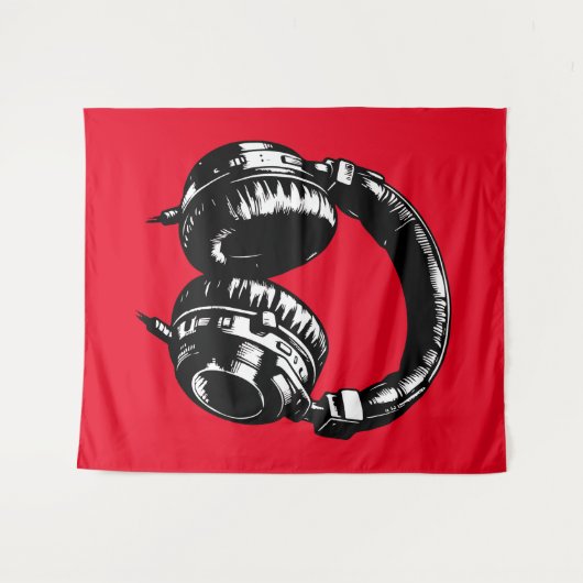 Black Music Headphones DJ Party Signature Art Wandteppich (Vorderseite (Horizontal))