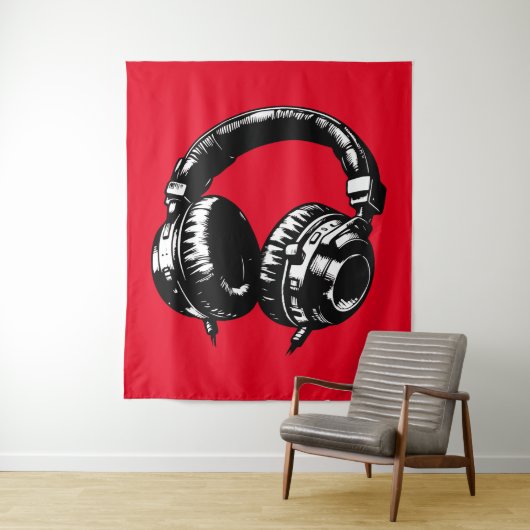 Black Music Headphones DJ Party Signature Art Wandteppich (Beispiel)