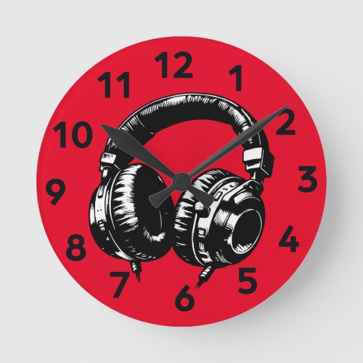 Black Music Headphones DJ Runde Wanduhr (Vorderseite)