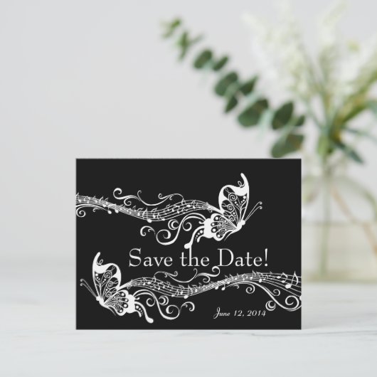 Black Musical Butterfells Save the Date Ankündigungspostkarte (Stehend Vorderseite)