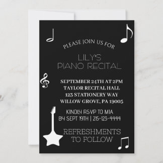 Black Musical Note Piano Einladung