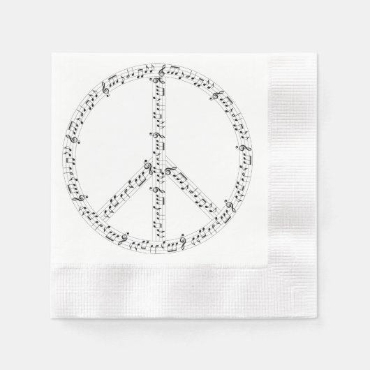 Black Musical Notes Round Peace Sign Serviette (Vorderseite)
