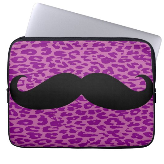 Black Mustache auf Leopard Print Laptopschutzhülle (Vorderseite)