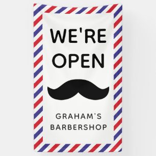 Black Mustache Barbershop Streifen offen Banner