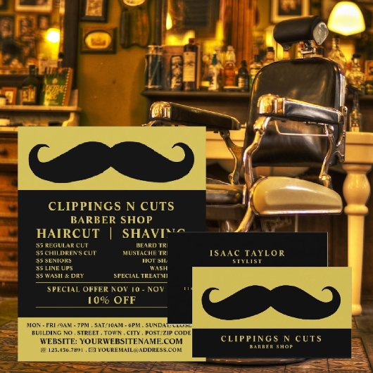 Black Mustache, Men Barbers Advertising Flyer
