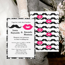 Black Mustache und Pink Lips Couple Wedite Einladu Einladung