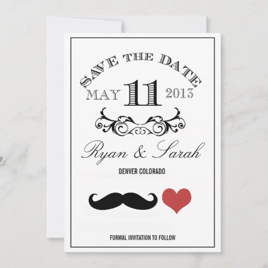 Black Mustache Wedding Day 11 Save the Date (Vorderseite)