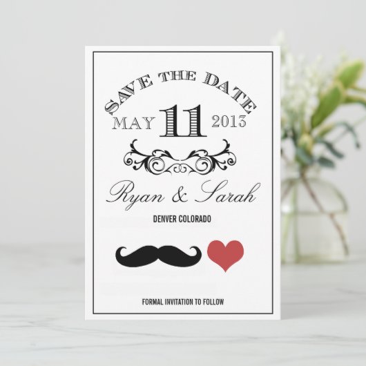 Black Mustache Wedding Day 11 Save the Date (Stehend Vorderseite)