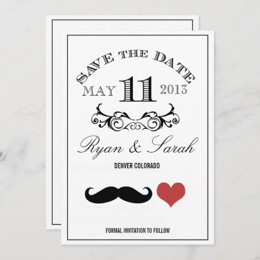 Black Mustache Wedding Day 11 Save the Date (Vorne/Hinten)