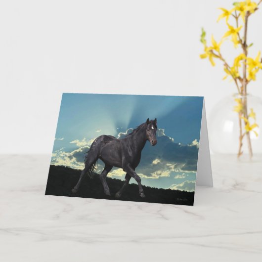 Black Mustang Stallion Faltenkarte Karte (Gelbe Blume)