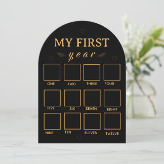 Black my first year photo frame template einladung