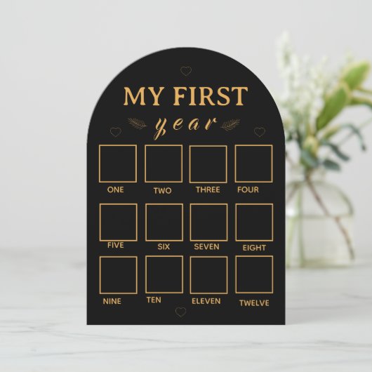 Black my first year photo frame template einladung (Stehend Vorderseite)