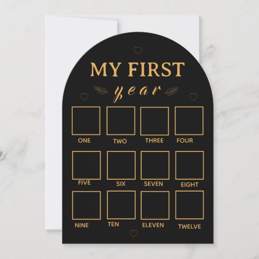 Black my first year photo frame template einladung (Vorderseite)