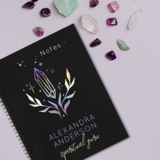 Black Mystical Holographic Spiritual Crystals Notizblock