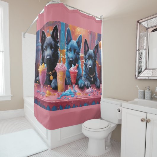 Black N Blue German Shepherds Welpen N Milkshakes Duschvorhang (Beispiel)