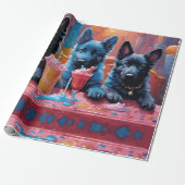 Black N Blue German Shepherds Welpen N Milkshakes Geschenkpapier (Ungerollt)