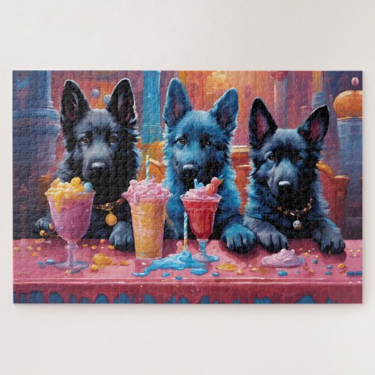Black N Blue German Shepherds Welpen N Milkshakes Puzzle (Horizontal)