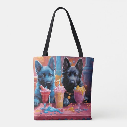 Black N Blue German Shepherds Welpen N Milkshakes Tasche (Rückseite)