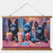 Black N Blue German Shepherds Welpen N Milkshakes Wandteppich Mit Holzrahmen (Vorne)