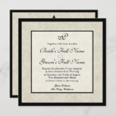 Black n Cream Lilie Damask Wedding Einladung (Vorne/Hinten)