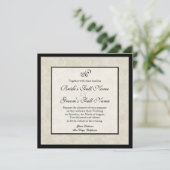 Black n Cream Lilie Damask Wedding Einladung (Stehend Vorderseite)
