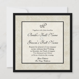 Black n Cream Lilie Damask Wedding Einladung