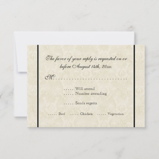 Black n Cream Lilie Damask Wedding RSVP Karte (Vorderseite)