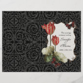 Black n Cream Red Tulip Damask - Hochzeitsprogramm (Vorderseite)