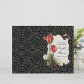 Black n Cream Red Tulip Damask - Hochzeitsprogramm (Stehend Vorderseite)