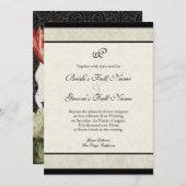 Black n Cream Red Tulip Damask Wedding Einladung (Vorne/Hinten)