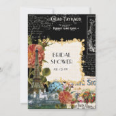 Black n Cream Vintag Eiffelturm Duschkabine Einladung (Rückseite)