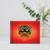 Black 'n Gold Chinese Dragon Face Postkarten (Stehend Vorderseite)
