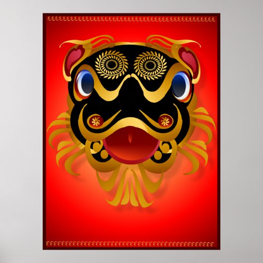 Black 'n Gold Chinesische Drachen Gefechtsposters Poster (Vorne)
