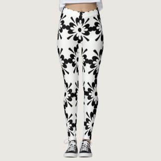 Black n White Big Floral Design Leggings