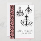 Black n White Chandelier Damask Wedites Einladunge Einladung (Rückseite)