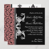 Black n White Circle Damask Hochzeitseinladungen Einladung (Vorne/Hinten)