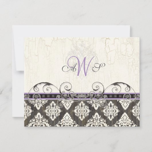 Black 'n White Damask (lilac) UAWG Response Card RSVP Karte (Vorderseite)