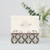 Black 'n White Damask (pink) Einladung zur Hochzei (Stehend Vorderseite)