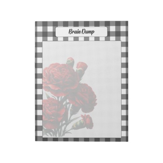 Black n White Floral Gingham_ Brain Dump Notizblock (Rotiert)