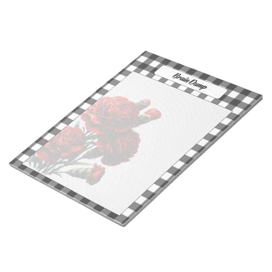 Black n White Floral Gingham_ Brain Dump Notizblock (angewinkelt)