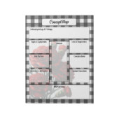 Black n White Floral Gingham_ Concept Map Notizblock (Rotiert)