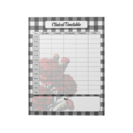 Black n White Floral Gingham _ Klinischer Zeitplan Notizblock