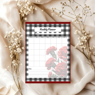 Black n White Floral Gingham _ Monatsplaner Notizblock