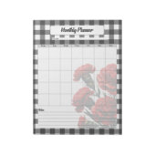 Black n White Floral Gingham _ Monatsplaner Notizblock (Rotiert)
