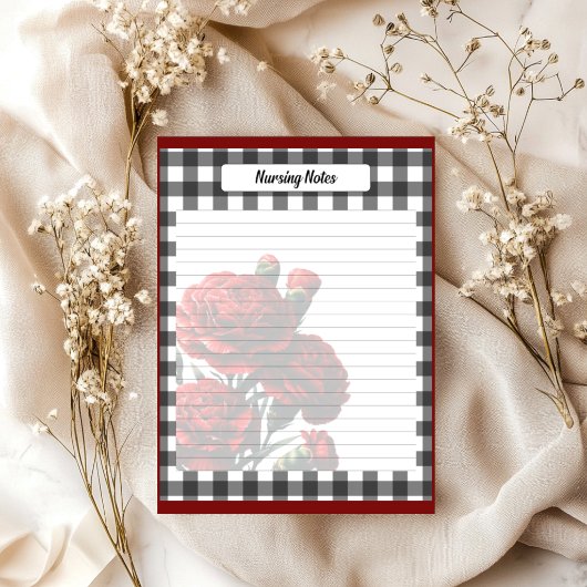 Black n White Floral Gingham _ Pflege Notes Notizblock