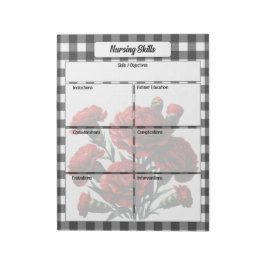 Black n White Floral Gingham_ Pflegefähigkeiten Notizblock