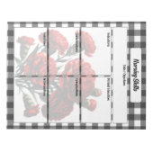 Black n White Floral Gingham_ Pflegefähigkeiten Notizblock (Vorderseite)