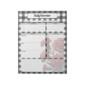 Black n White Floral Gingham _ Täglicher Überblick Notizblock (Rotiert)
