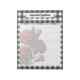 Black n White Floral Gingham _ Wichtige Gleichunge Notizblock